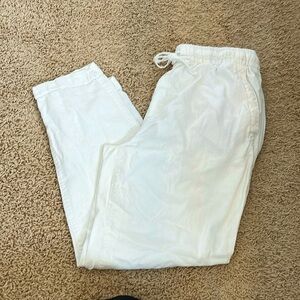 White Linen Cropped Pants